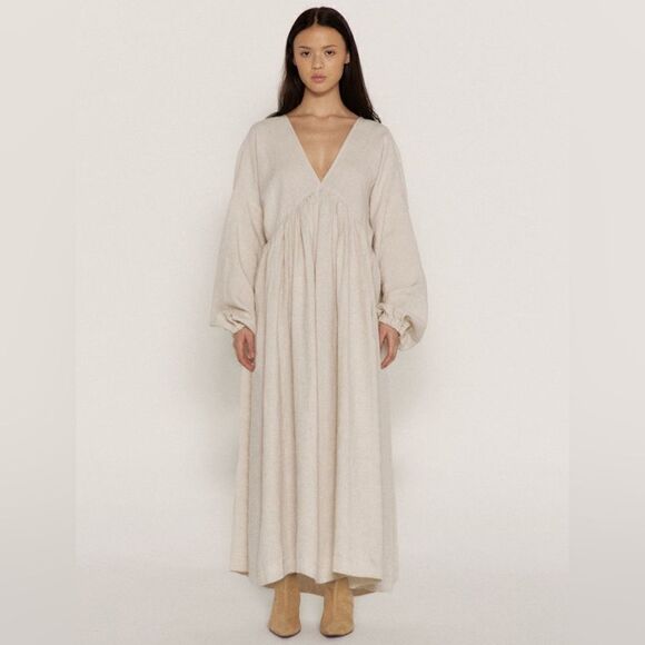 Boheme Goods French Maxi Tan Cream Dress Garmentory Oversized Size 2 - Picture 4 of 10